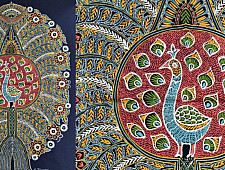 Art from Banni ~ Rogan Art Painting ( 20" X 12" ) - Peacock & Feathers