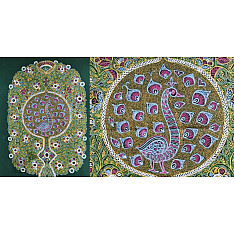 Art from Banni ~ Rogan Art Painting ( 20" X 12" ) - Peacock in Green Background