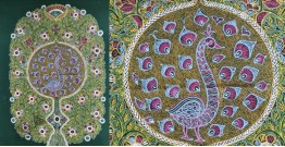 Art from Banni ~ Rogan Art Painting ( 20" X 12" ) - Peacock in Green Background