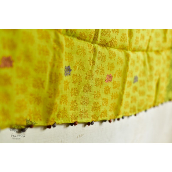 shop yellow block printed kota cotton embroidered dupatta 