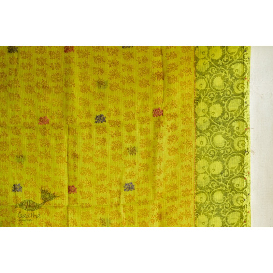 shop yellow block printed kota cotton embroidered dupatta 