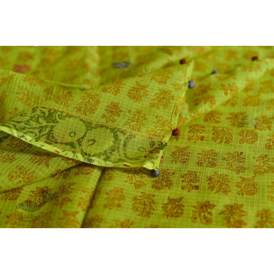 shop yellow block printed kota cotton embroidered dupatta 