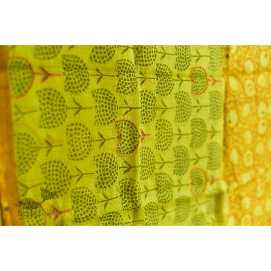 shop yellow block printed kota cotton embroidered dupatta in USA