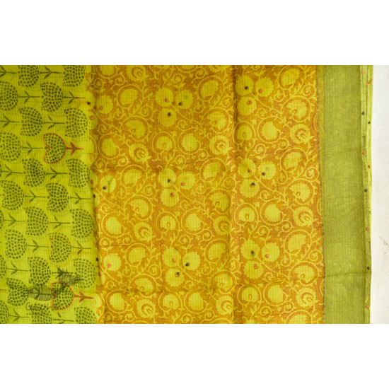 shop yellow block printed kota cotton embroidered dupatta in USA