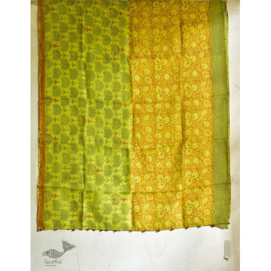 shop yellow block printed kota cotton embroidered dupatta in USA