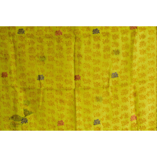 shop yellow block printed kota cotton embroidered dupatta 