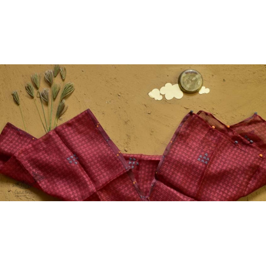 shop red block printed kota silk embroidered Stole 