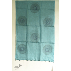 Ittefaq . इत्तफाक | Block Printed Kota Doria Silk Embroidered Stole - Greenish Blue