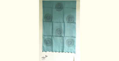 Ittefaq . इत्तफाक | Block Printed Kota Doria Silk Embroidered Stole - Greenish Blue