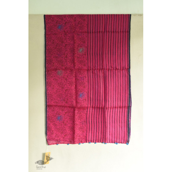 shop Kota Doria Silk Embroidered Stole with Block Print