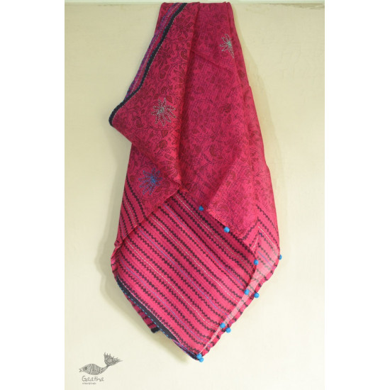 shop Kota Doria Silk Embroidered Stole with Block Print