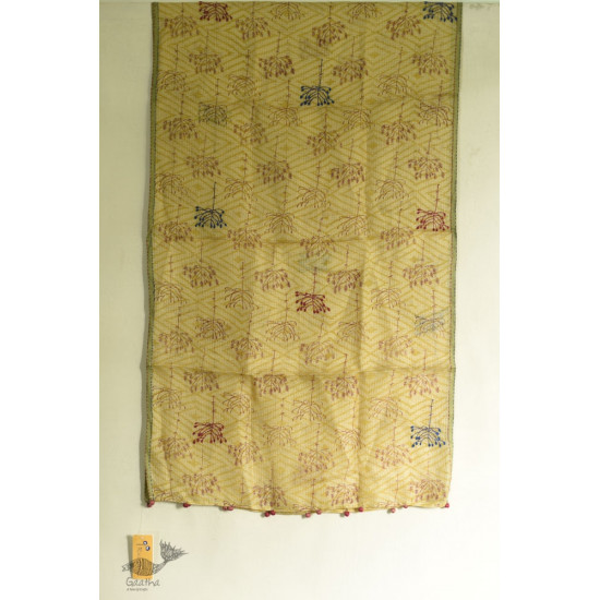 shop Kota Silk Stole Embroidered and Block Printed - Almond Brown