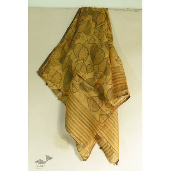 shop Hand Embroidered Kota Silk Stole  - Leaf Motif