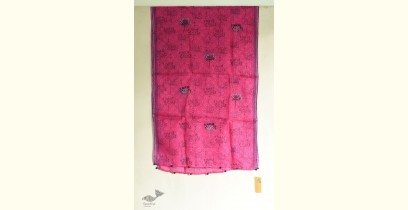 Ittefaq . इत्तफाक | Block Printed Kota Doria Silk Embroidered Stole - Rani Pink