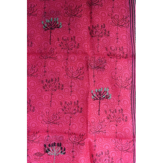 shop Block Printed Kota Doria Silk Embroidered Stole - Rani Pink