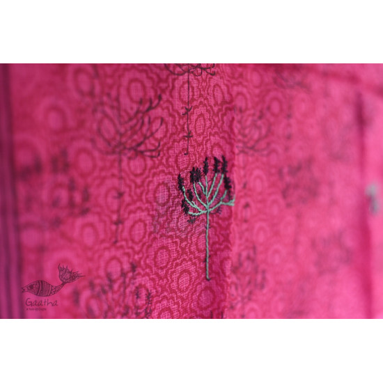 shop Block Printed Kota Doria Silk Embroidered Stole - Rani Pink