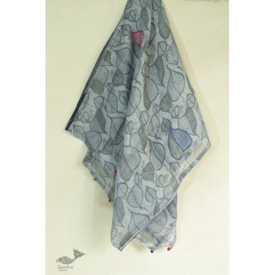 shop Hand Embroidered Kota Silk Grey Stole