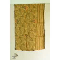 Ittefaq . इत्तफाक |  Kota Silk Stole Embroidered and Block Printed - Yellowish Brown