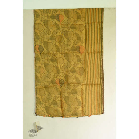 shop Kota Silk Stole Embroidered and Block Printed yellowish brown