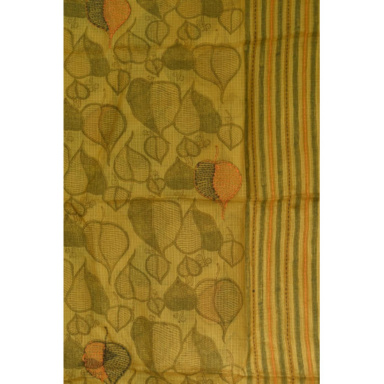 shop Kota Silk Stole Embroidered and Block Printed yellowish brown