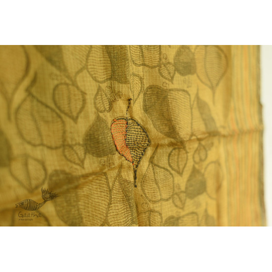 shop Kota Silk Stole Embroidered and Block Printed yellowish brown