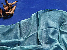 Ittefaq . इत्तफाक | Block Printed Kota Doria Silk Embroidered Stole - Greenish Blue