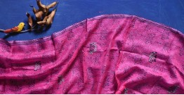Ittefaq . इत्तफाक | Block Printed Kota Doria Silk Embroidered Stole - Rani Pink