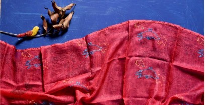 Ittefaq . इत्तफाक | Kota Block Printed Silk Embroidered Stole - Red