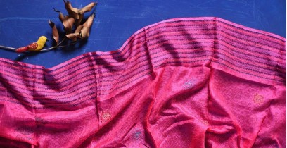 Ittefaq . इत्तफाक | Kota Doria Silk Embroidered Stole - Rani Pink