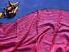 Ittefaq . इत्तफाक | Kota Doria Silk Embroidered Stole with Block Print - Dark Pink