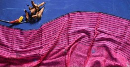 Ittefaq . इत्तफाक | Kota Doria Silk Embroidered Stole with Block Print - Dark Pink