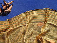 Ittefaq . इत्तफाक |  Kota Silk Stole Embroidered and Block Printed - Yellowish Brown