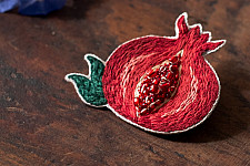Needle Art ~ Hand Embroidered Jewelry - Pomegranate felt brooch
