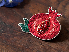 Needle Art ~ Hand Embroidered Jewelry - Pomegranate felt brooch