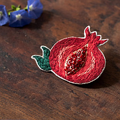 Needle Art ~ Hand Embroidered Jewelry - Pomegranate felt brooch