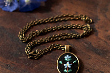 Needle Art ~ Hand Embroidered Jewelry - Floral Twig Necklace