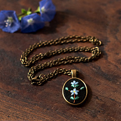 Needle Art ~ Hand Embroidered Jewelry - Floral Twig Necklace