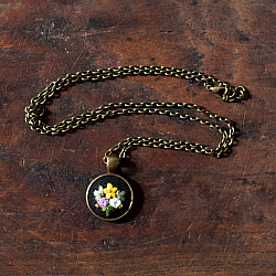 Needle Art ~ Hand Embroidered Jewelry - Bead & Flower Necklace 