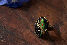 Needle Art ~ Hand Embroidered Jewelry - Parrot Ring