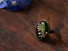 Needle Art ~ Hand Embroidered Jewelry - Parrot Ring