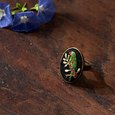 Needle Art ~ Hand Embroidered Jewelry - Parrot Ring