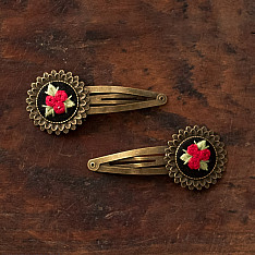 Needle Art ~ Hand Embroidered Jewelry - Red Rose Hair Clip