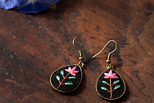 Needle Art ~ Hand Embroidered Jewelry - Tear Drop Floral Earrings