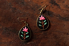 Needle Art ~ Hand Embroidered Jewelry - Tear Drop Floral Earrings