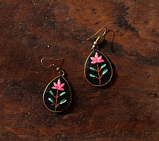 Needle Art ~ Hand Embroidered Jewelry - Tear Drop Floral Earrings