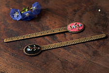 Needle Art ~ Hand Embroidered Jewelry - Floral scale bookmark (Two Color Options Black / Pink)