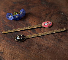 Needle Art ~ Hand Embroidered Jewelry - Floral scale bookmark (Two Color Options Black / Pink)