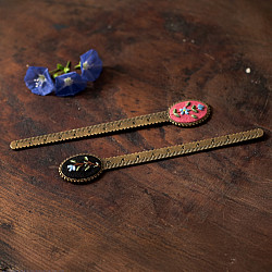 Needle Art ~ Hand Embroidered Jewelry - Floral scale bookmark (Two Color Options Black / Pink)
