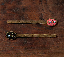 Needle Art ~ Hand Embroidered Jewelry - Floral scale bookmark (Two Color Options Black / Pink)