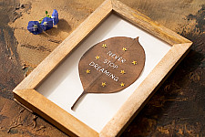 Needle Art ~ Hand Embroidered Frame - "Never stop dreaming" Quote leaf frame 